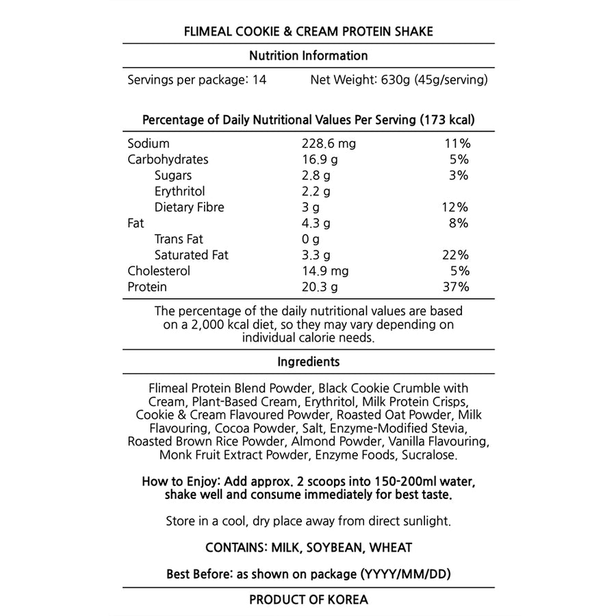 FLIMEAL Protein Shake - Cookie & Cream (630g)